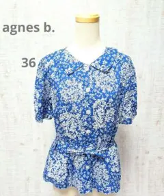 【美品】agnes b. アニエスベー花柄ブラウス 36 パフスリーブ リボンのサムネイル