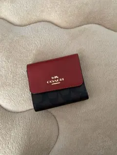 7500円 →値下げ COACH 三つ折り財布 レッド/ブラック