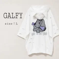 美品】 GALFY 半袖 フルジップパーカー ダメージ加工 猫耳 - メルカリ