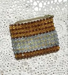 【ハンドメイド】 オレンジ×ブラウン×ブルー×イエローのミニポーチ 試作品
