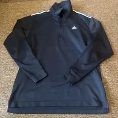 302 adidas ハーフジップジャージ M 黒