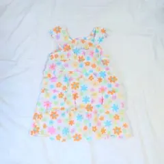 【日本製】ミキハウス　女の子　花柄＆mh　刺繍ロゴ　ワンピース　90cm