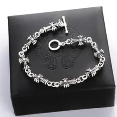 シルバー　クロム　コーティング チェーン　ブレスレット 18K クロス　十字架