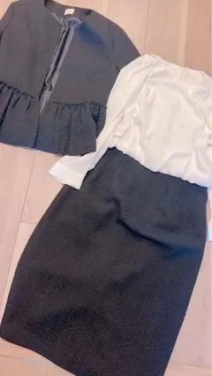 【セレモニー】ペプラムジャケット　ツイードワンピース　ブラック卒入園　卒業入学