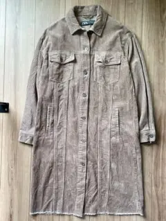 ザラ　ロングジャケット　ワンピース　コーデュロイ　モカ