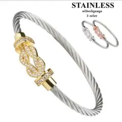 Stainless steel bangle bracelet, infinity bangle with zirconia.