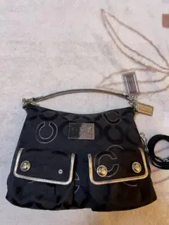 coachポピー シグネチャー 2way Wポケット ショルダーバッグ 黒