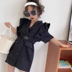 あ*）様 【新品未使用】ベルト付フリルワンピース ブラック 130サイズ