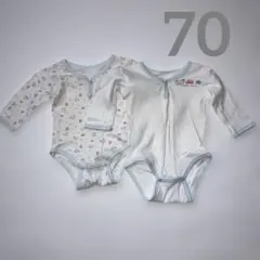 ベビー 肌着 ロンパース サイズ70 水色 2枚セット♪ クマ 長袖 日本製
