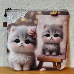 2905✨ビッグフェイス猫✨ビッグポーチ マチあり ハンドメイド - メルカリ