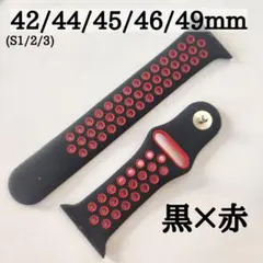 【42-49mm対応L】AppleWatchバンド　ブラック　レッド　スポーツ