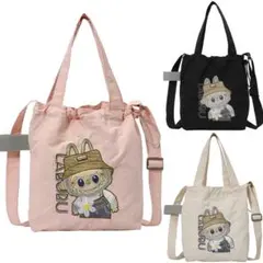 早発送　LABUBUラブブキャラクター　刺繍　軽量　大容量　トートバッグナイロン