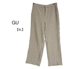 GU ジーユー　チェック柄ワイドパンツ　ブラウン　XL カジュアル　イージー