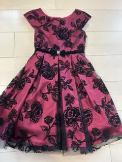 ワインレッド　黒い　バラ模様　ドレス　ボレロ2点セット　120サイズ