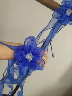 社交ダンスオーガンジーフロート青