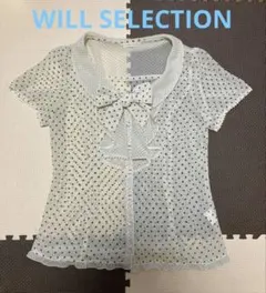 WILL SELECTION黒ドット柄リボン付き半袖ブラウス　透け感あり