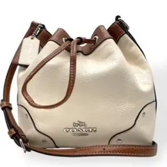 極美品　COACH コーチ　ショルダーバッグ　ドローストリング　巾着　アイボリー