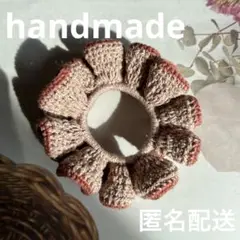 【ハンドメイド】　フリル　シュシュ　オレンジ　テラコッタ　ホワイト