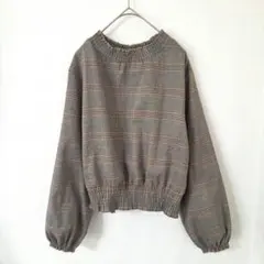 レトロガール　カットソー　長袖　トップス　グレンチェック　裾ゴム入り　トップス