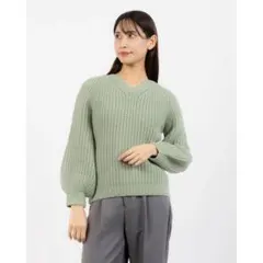 トーナル　TONAL モヘヤミックスVネックニット グリーン