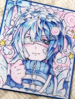 オリジナルイラスト 手描きイラスト アナログイラスト 色紙 萌え絵 おまけ付き