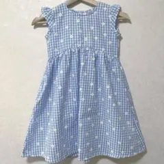 【タグ付き新品】ブルー ギンガムチェック デイジー柄 ノースリーブ ワンピースのサムネイル