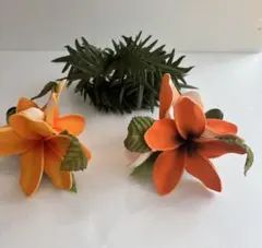 オレンジプルメリア　ヘアクリップ2個＆ブレスレットセット