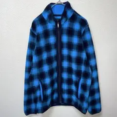 美品　ユニクロ　マイクロフリース　ジャケット　ジャンバー　チェック　ブルー　M