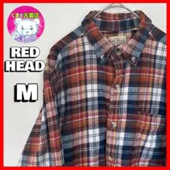 usa古着 REDHEAD ネルシャツ M チェック ブラウン ネイビー レッド