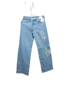H＆М・デニムパンツ・蝶々・刺繍・ワイドパンツ・タグ付き