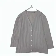 長袖カーディガン リブニット Ｖネック カジュアル シンプル 無地 グレー M