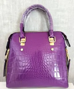 クロコダイル風 パープルトートバッグ　ショルダーバック