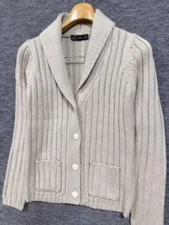 ZARA ザラ ライトベージュ リブ編み ショールカラーカーディガン M