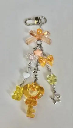 ビーズストラップ y2k クリア オレンジ 鍵