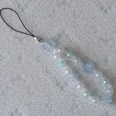 ハンドメイド ビーズ ストラップ 蝶 ハート 花 星 水色 ミニ ストラップ