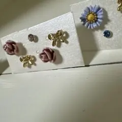復刻⭐ タッセル リボン ピアス イヤリング 紫 薔薇 ミナペルホネン