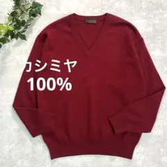 カシミヤ100% ボルドー 赤系 Vネック ニット 日本製