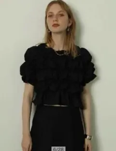 anuke Typewriter Shirring Tops ブラック anuke（アンヌーク） tシャツ Typewriter Shirring Tops レディース