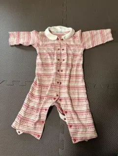 familiar 赤と白ストライプロンパース