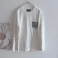 BEAMS ストライプポケット付き　 長袖　カットソー　Tシャツ　ホワイト　S