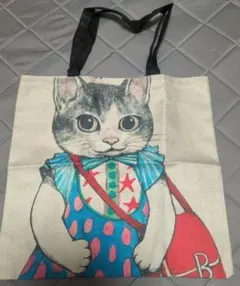 猫　 エコバッグ 綿ポリキャンバス　ショルダーバッグ　大きめ