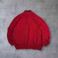 Y2Kコットンニット チャップス ハーフジッププルオーバー メンズ レッド