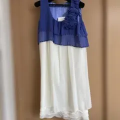 未使用訳あり　青と白のフリルカジュアルドレス