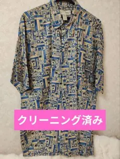 TORI RICHARD アロハシャツ Blue Tan パームツリー 幾何学のサムネイル