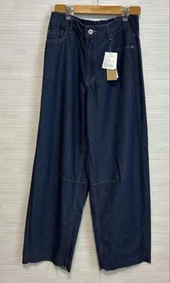 新品　レディース　濃いデニムブルー ワイドレッグデニム　L