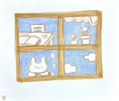【703】【うさぎの絵】オリジナル手描きアナログイラスト原画　自作創作アート作品