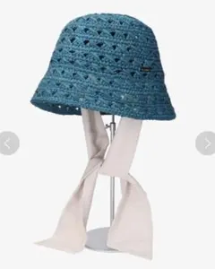 カオリノモリ 麦わら帽子 ストローハット リボン付き ラフィアハット ブルー系