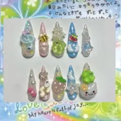 ネイルチップ 平成女児 森ガール フェアリーグランジ クローバー 音符 羽 ねこ