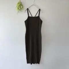 ミスティック［F］なめらか素材　キャミソールリブニットタイトワンピース　ミモレ丈