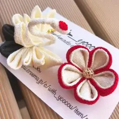 和風ちりめんつまみ細工ピアス